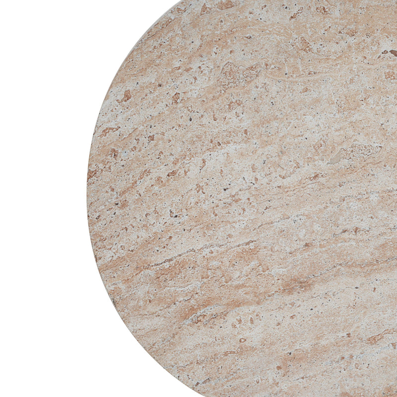 Beige lightweight concrete side table with travertine top, ideal for outdoor or indoor use, by Noble House.