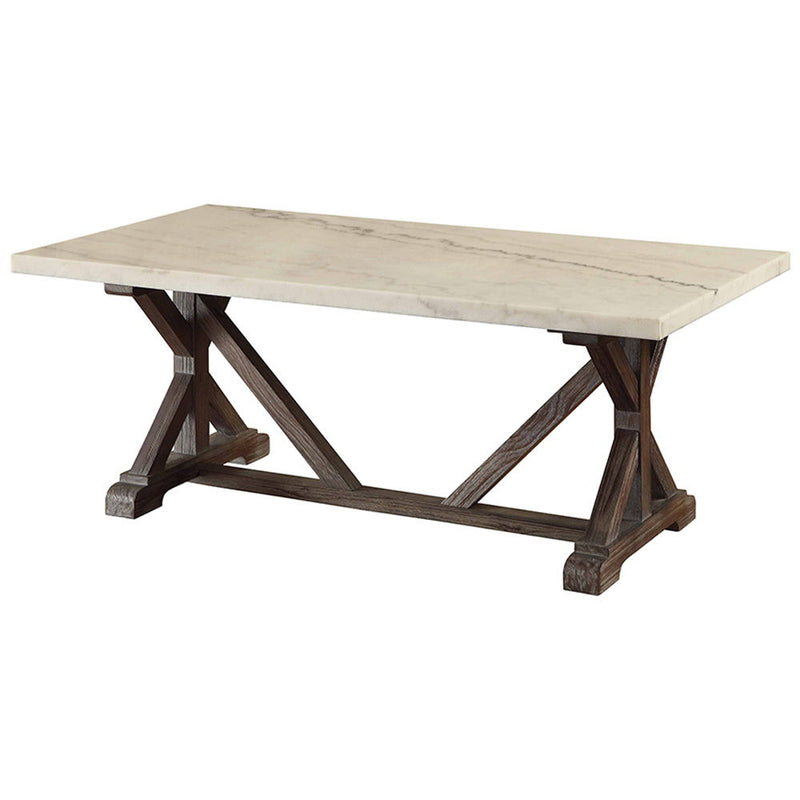 Romina - Coffee Table - White Marble Top & Weathered Espresso - R&R Furniture Gallery (Fountain Valley, CA)