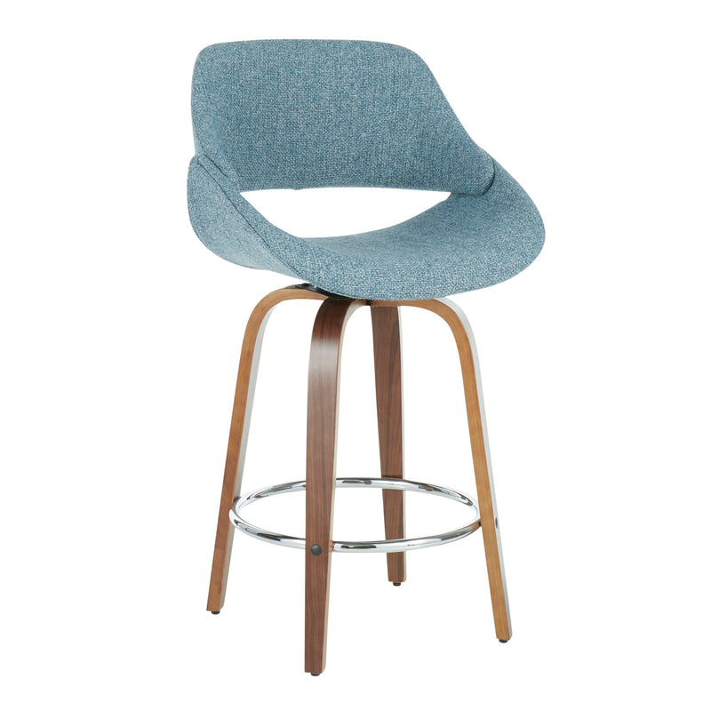 Lumi Source Fabrico mid-century modern counter stool set with round footrest, fixed height, stylish wood finish, and sleek design.