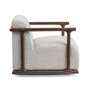 Classic Home Lucia swivel chair with plush fabric upholstery and a modern design, shown in a cozy living room setting.