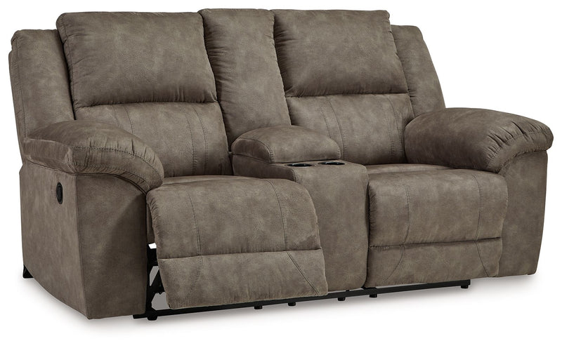 Laresview - Dbl Reclining Loveseat with Console - Fossil - R&R Furniture Gallery (Fountain Valley, CA)