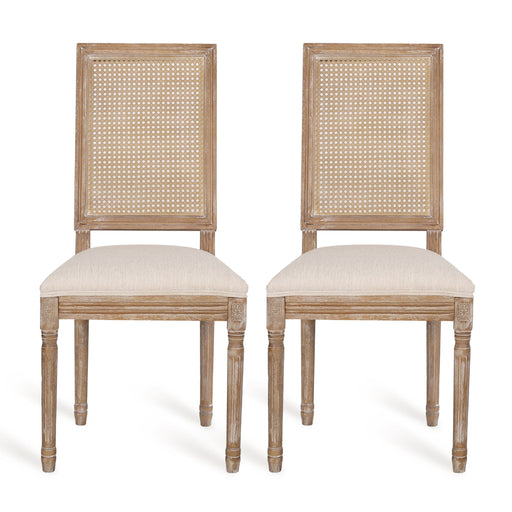 French Country Dining Chair With Rectangular Cane Backrest And Smooth Upholstered Seating - R&R Furniture Gallery (Fountain Valley, CA)