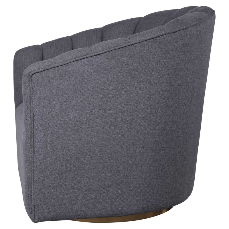 Dark gray Cuthbert modern swivel chair by Uttermost with a sleek design and comfortable padded seat.