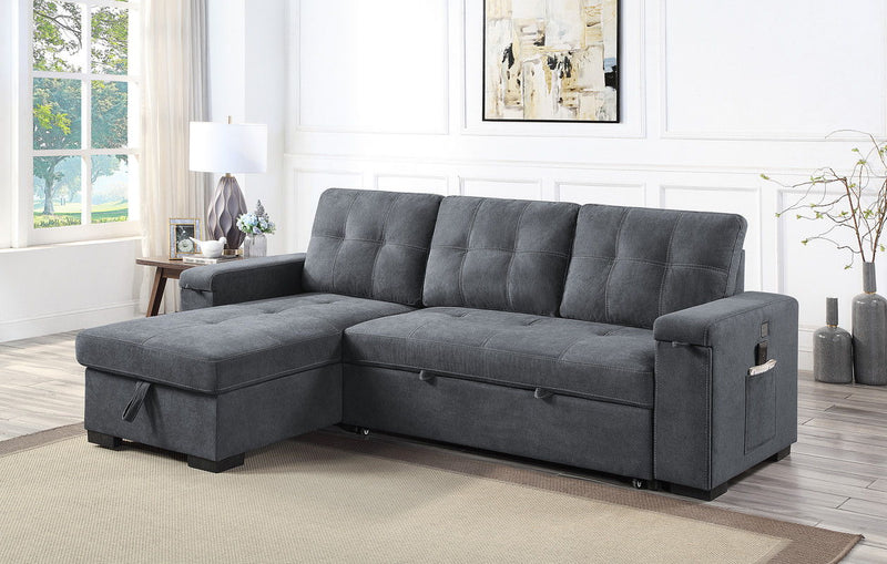 Toby - Woven Fabric Reversible Sleeper Sectional Sofa With Storage Chaise Cup Holder Charging Ports And Pockets - R&R Furniture Gallery (Fountain Valley, CA)