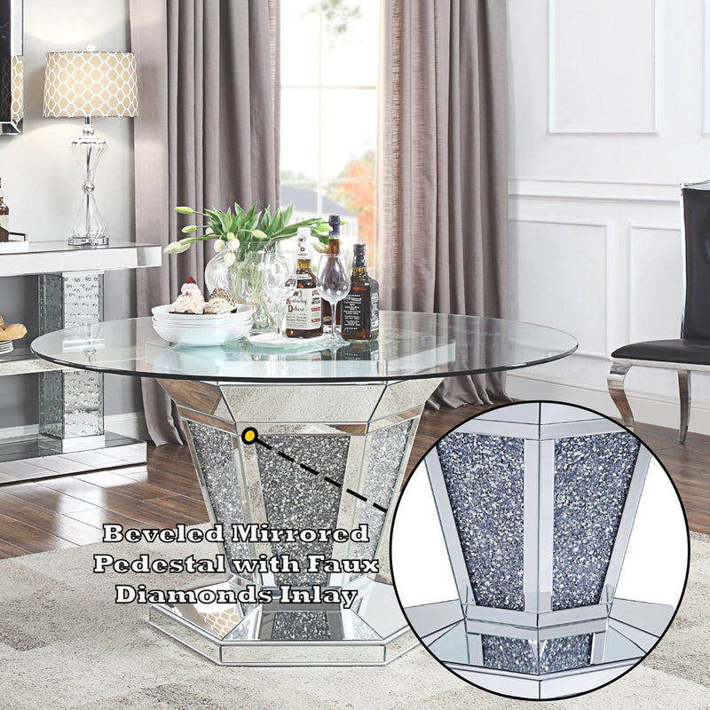 Noralie - Dining Table - Mirrored, Faux Diamonds & Clear Glass Top - R&R Furniture Gallery (Fountain Valley, CA)
