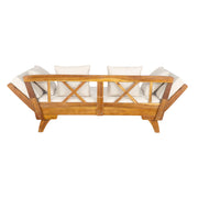 Noble House outdoor patio daybed sofa with 3 seats, foldable arms, and four back pillows, ideal for outdoor lounging and relaxation.
