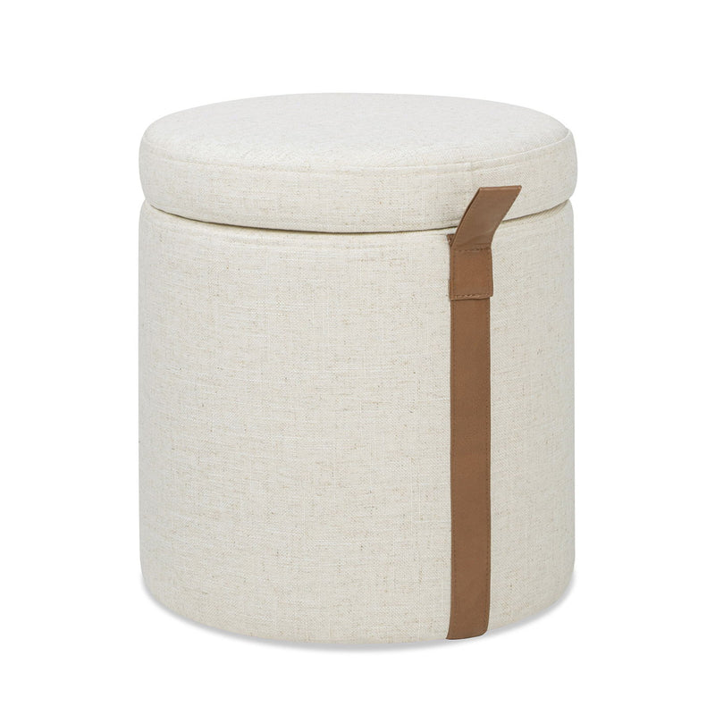 Brandy - Round Upholstered Storage Ottoman With Accent - R&R Furniture Gallery (Fountain Valley, CA)