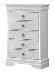 Silver champagne Verona accent chest by Glory Furniture with sleek design and multiple storage drawers.