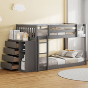 DreamHaus bunk bed with four drawers and three shelves, featuring a sturdy wooden frame and space-saving design.
