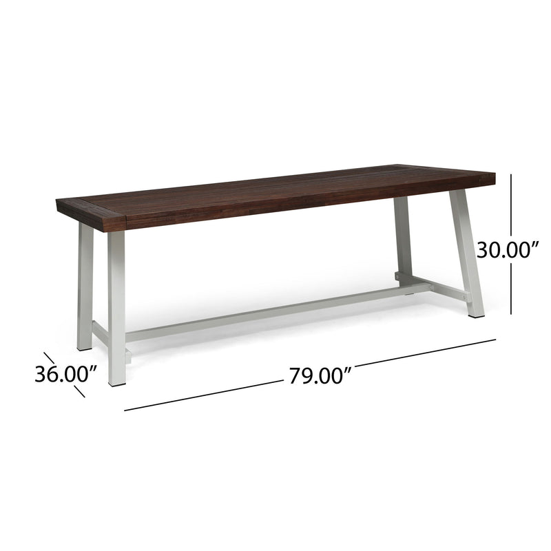 Noble House Equilibrium outdoor dining table with wooden frame and slat top, perfect for patio or garden dining setups.