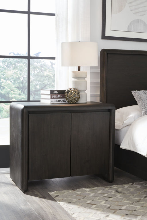Modus Xolani two-door acacia wood cabinet in Jaguar finish with sleek design and sturdy construction.