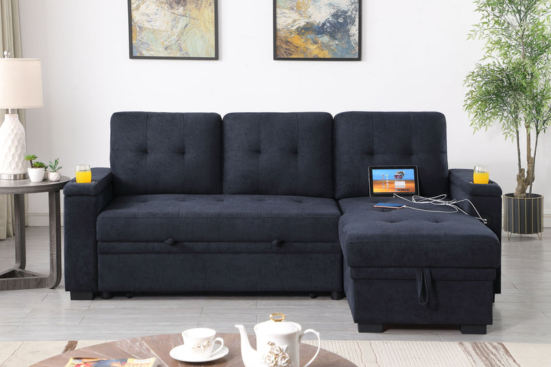Ashlyn II - 84"W Woven Fabric Reversible Sleeper Sectional Sofa with Storage Chaise - R&R Furniture Gallery (Fountain Valley, CA)
