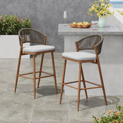 Outdoor Bar Height Metal Frame Counter Stools With Scallop Shaped Backrest & Water Resistant Cushions - R&R Furniture Gallery (Fountain Valley, CA)