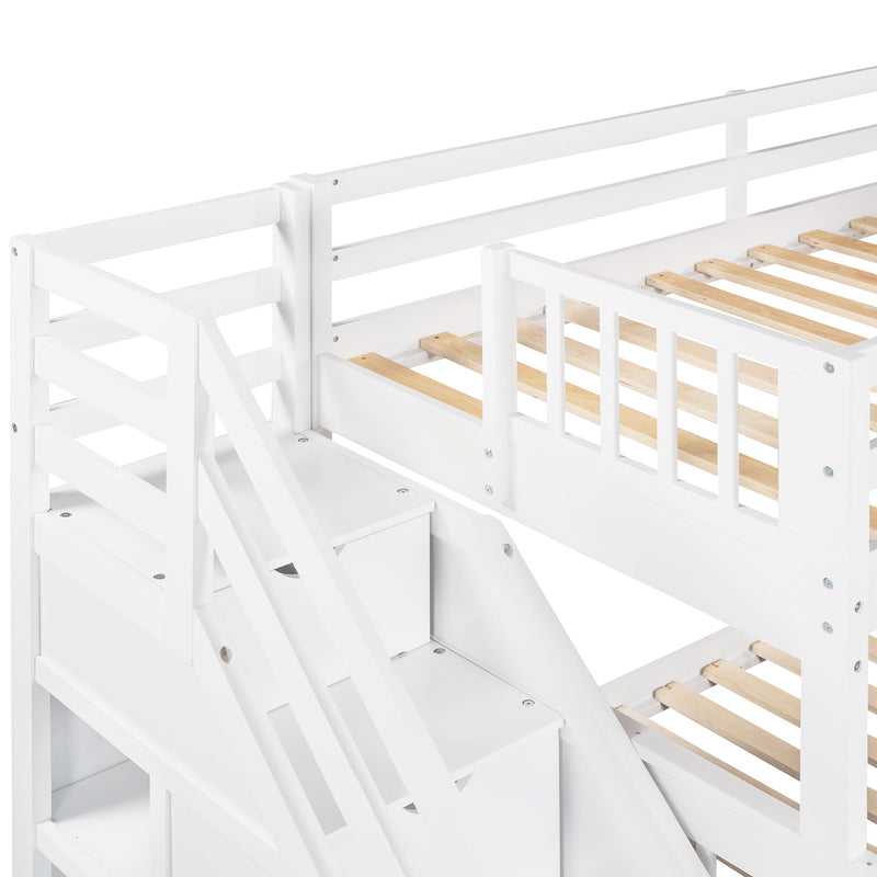 Solid L Shaped Bunk Bed With 3 Drawers, Ladder And Staircase - R&R Furniture Gallery (Fountain Valley, CA)