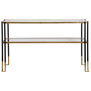 Uttermost Kentmore glass console table with sleek metal frame and transparent glass top, ideal for modern living spaces.