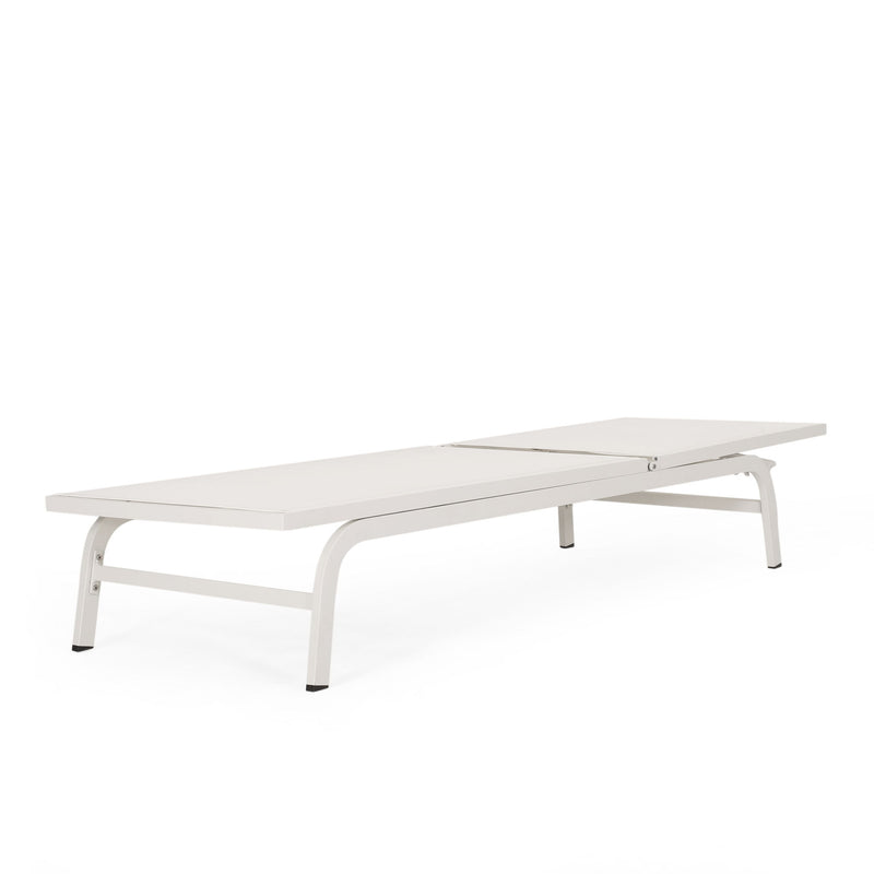 Noble House Finn outdoor chaise lounge with cushioned seat and modern design for outdoor relaxation.