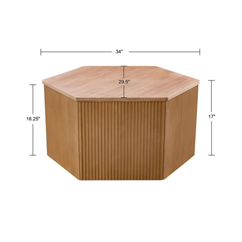 Hexagon Coffee Table With Fluted Design - Natural - R&R Furniture Gallery (Fountain Valley, CA)