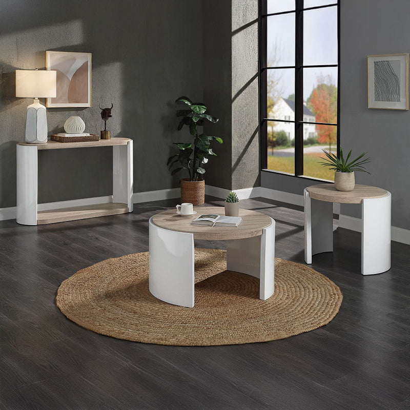 Zoma - Sofa Table - Oak & White High Gloss - R&R Furniture Gallery (Fountain Valley, CA)