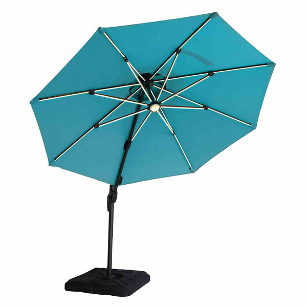 Fera - 10' Round Umbrella, LED Bulb, Teal + Base