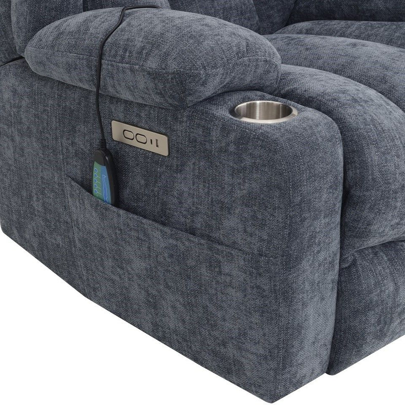 Omarion - Power Recliner With Lift, Heating & Massage - Blue Chenille - R&R Furniture Gallery (Fountain Valley, CA)