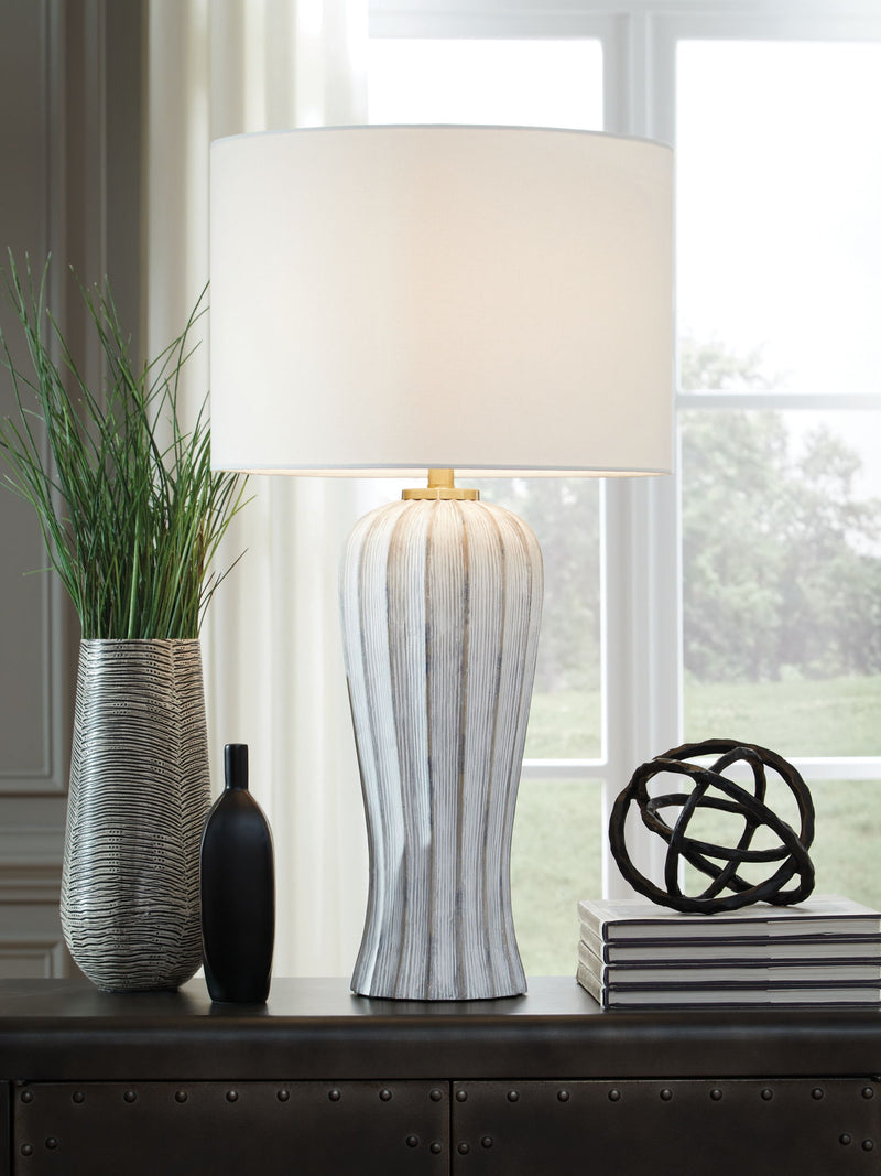 Lanwell - Poly Table Lamp - Antique Gray - R&R Furniture Gallery (Fountain Valley, CA)