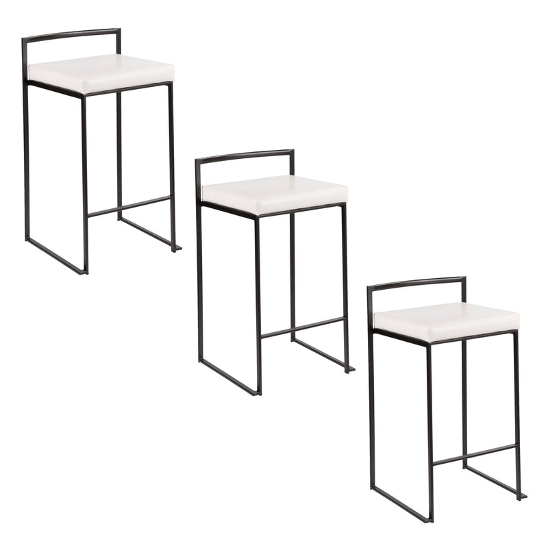 Lumi Source Fuji contemporary style stackable counter stool with sleek design and wooden legs, shown in a modern setting.