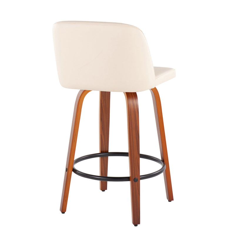Lumi Source Toriano mid-century modern counter stool set of 2 with wooden legs and upholstered seats, stylish for kitchen or bar area.