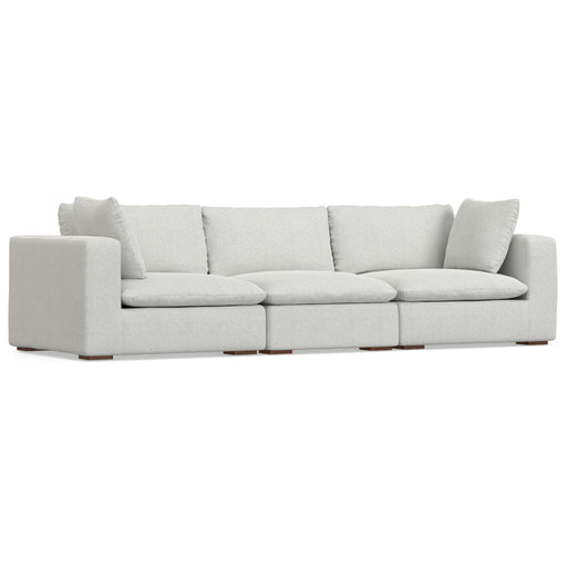 Simpli-Home Jasmine handcrafted stationary sofa with plush cushions and elegant upholstery in a stylish living room setting.