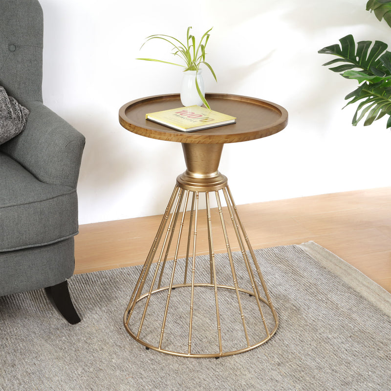 Hollow - Edge Retro Art Pine Side Table With Antique And Natural Color, Iron And Pine Construction - Antique Gold / Natural - R&R Furniture Gallery (Fountain Valley, CA)