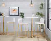 Set of two Lumi Source Mara contemporary upholstered barstools with padded seats and sleek modern design.