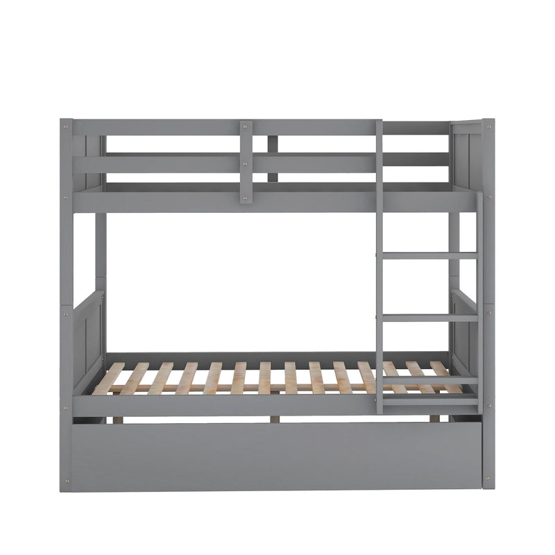DreamHaus bunk bed with twin size trundle, featuring sturdy wooden frame and space-saving design for kids' bedroom.
