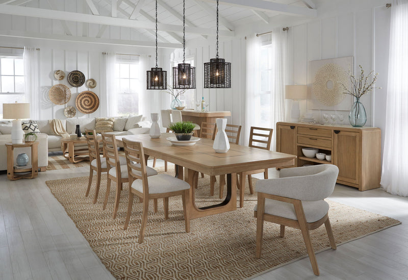 Escape - Dining Buffet Server With Stone Top - Glazed Natural Oak / Natural Cane / Vanilla Bean Stone