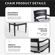 Set of four Life Outside outdoor patio dining chairs with black frames and Sunbrella fabric cushions, tapered feet for stability.