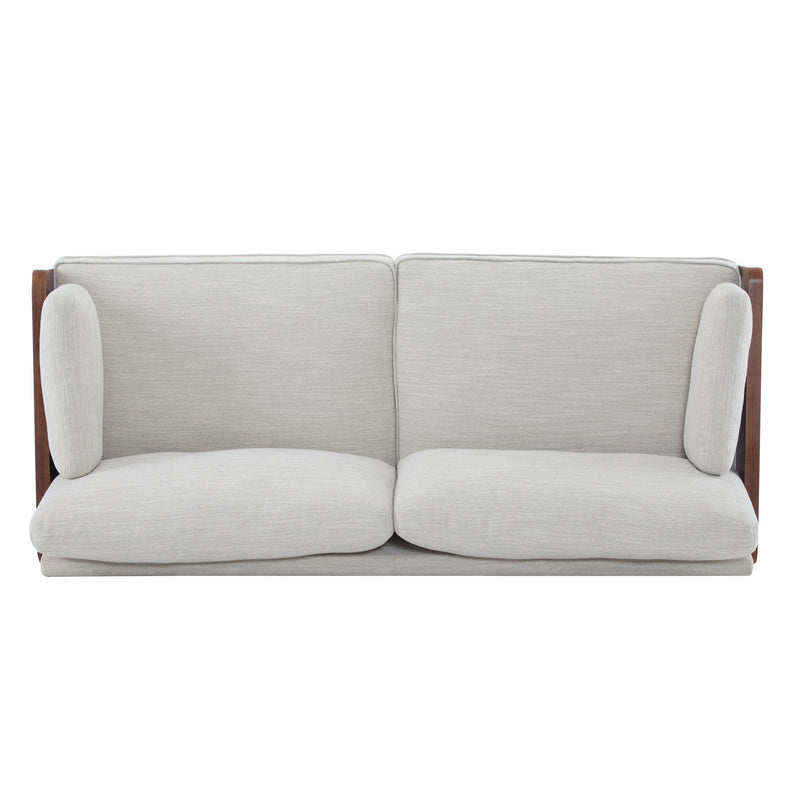 Noble House mid-century moderne stationary sofa with wood sides, featuring clean lines and plush upholstery for stylish living room decor.