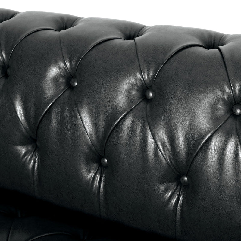 Comfy 3 Seat Sofa & Wooden Legs, For Living Room And Study - Black - R&R Furniture Gallery (Fountain Valley, CA)