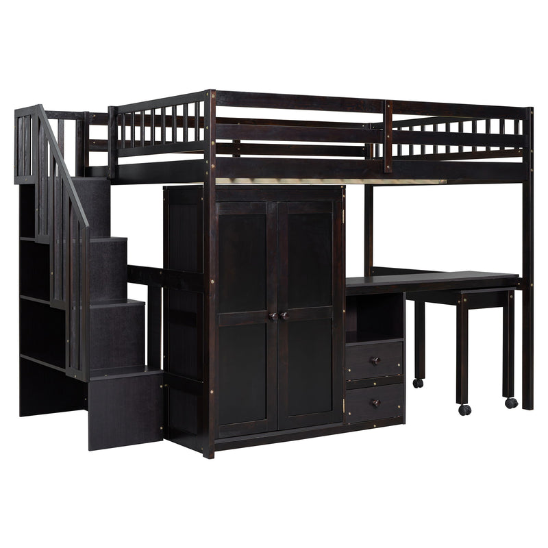 Loft Bed With Stairs, Bookshelf, Drawers, Desk & Wardrobe, Space Saving Multifunctional Furniture - R&R Furniture Gallery (Fountain Valley, CA)