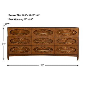 Tiger Eye - 6 Drawer 1 Door Chest - Woodtone