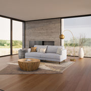 Livingston upholstered stationary sofa by Simpli-Home with plush fabric, cushioned armrests, and a modern design for living rooms.