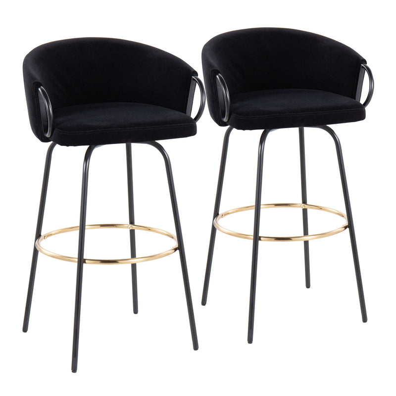 Set of two Lumi Source Claire contemporary glam barstools with footrests, featuring sleek design and modern upholstery.