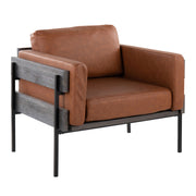 Lumi Source Kari farmhouse accent chair with wooden legs and upholstered seat in a cozy, rustic style.