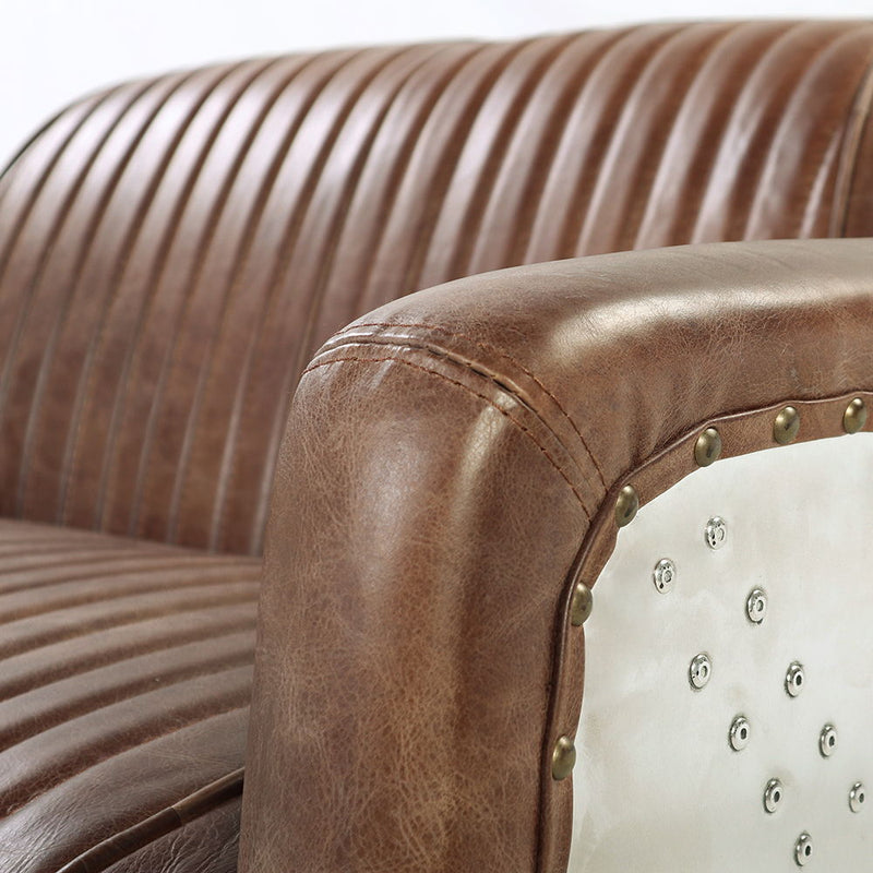 Brancaster - Loveseat - Retro Brown Top Grain Leather & Aluminum - R&R Furniture Gallery (Fountain Valley, CA)