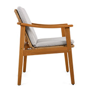 Set of two Noble House outdoor dining chairs with metal frames and woven rattan seats, ideal for patio or garden dining.