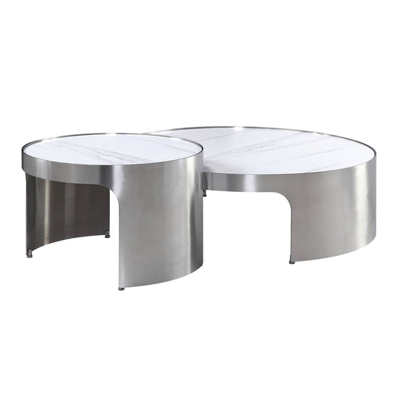 Abilene - Nesting Coffee Table Set - Marble Top & Brush Silver - R&R Furniture Gallery (Fountain Valley, CA)