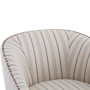 Transitional Upholstered Stripe Barrel Chair With Birch Wood Legs And Plush Cushioned Seat - Beige / Blue Stripe - R&R Furniture Gallery (Fountain Valley, CA)