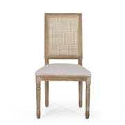 French Country Dining Chair With Rectangular Cane Backrest And Smooth Upholstered Seating - R&R Furniture Gallery (Fountain Valley, CA)