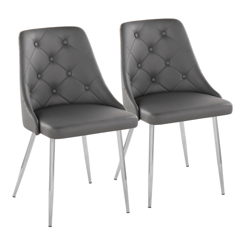 Pair of Lumi Source Marche contemporary dining chairs with metal legs, featuring sleek modern design and comfortable seating.