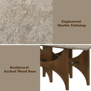 ACME Oleia dining table with engineered marble top and walnut legs, showcasing a sleek design and natural marble finish.