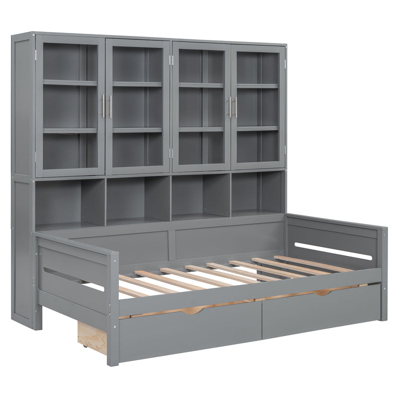 Daybed With Glass Door Storage Cabinets, Built In LED Lighting And Shelves - R&R Furniture Gallery (Fountain Valley, CA)