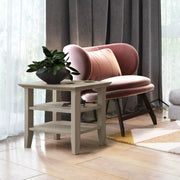 Handcrafted Acadian narrow side table by Simpli-Home showing smooth wooden surface and minimalist design.