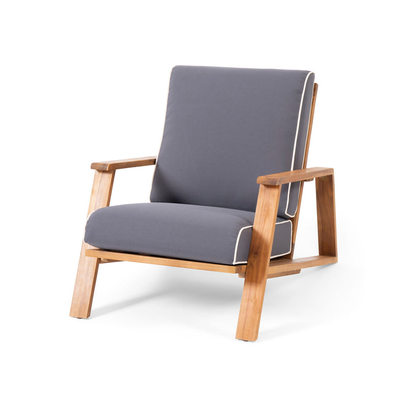 Noble House outdoor patio lounge chair with armrests and cushioned seat, ideal for outdoor relaxation and leisure.
